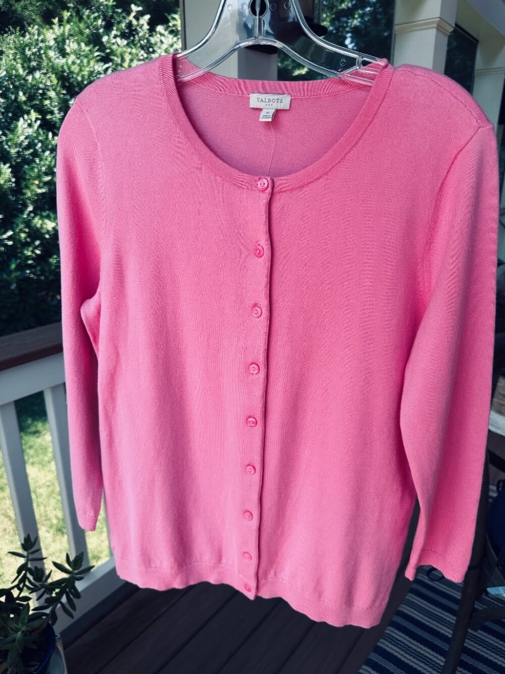 Talbots Bubble Gum Pink Cotton Blend Button Down Cardigan Crew Neck Size M NEW - Picture 2 of 11